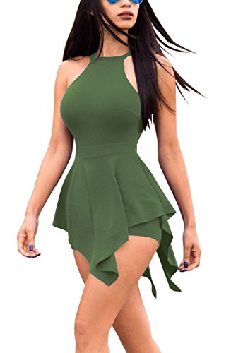 Ophestin Womens Zipper Halter Sleeveless Cutout Irregular Club Jumpsuit Rompers