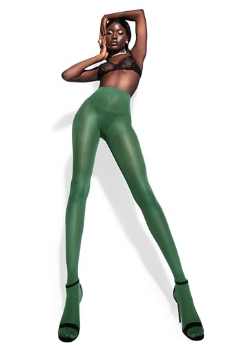 Dark Green Tights Women | Poison Ivy Costume Fake Leaves Cosplay Miss Argentina | Opaque Footed Pantyhose Nylons | Forest Green Stockings Medium 1/pack [Made in Italy]