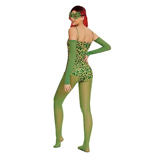 ATAMET Women's Super Villain Plants Vines Pattern Full Outfit Cosplay Corset Fancy Halloween costume (5 pc set(with mask), Small)
