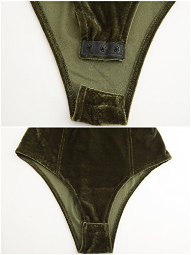 Clothink Women Strapless Velvet Bodysuit Plunge V Neck Sexy Leotard XL Dark Green