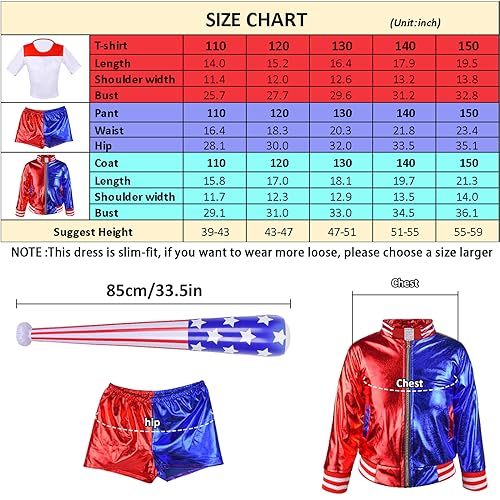 Lydoesy Cosplay Costume Outfit Set with Jacket Shorts Glove Wig Baseball Bat Tattoo Stickers for Kids Halloween (L)