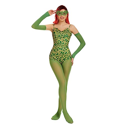 ATAMET Women's Super Villain Plants Vines Pattern Full Outfit Cosplay Corset Fancy Halloween costume (5 pc set(with mask), Small)