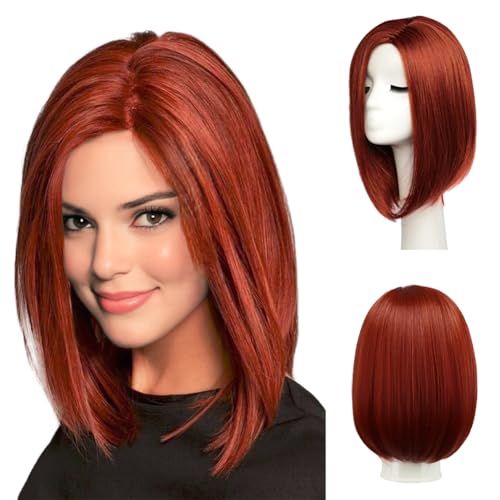 BESTUNG Red Bob Wigs for Women Short Straight Red Wig Side Part Synthetic Hair Costume Wigs for Cosplay Daily Party Halloween