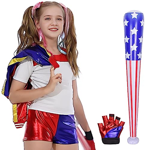 Lydoesy Cosplay Costume Outfit Set with Jacket Shorts Glove Wig Baseball Bat Tattoo Stickers for Kids Halloween (L)