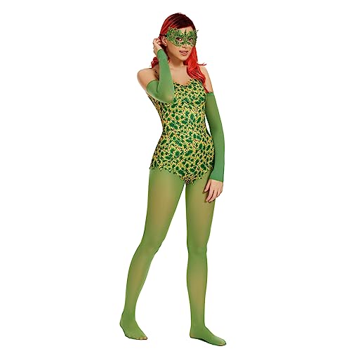 ATAMET Women's Super Villain Plants Vines Pattern Full Outfit Cosplay Corset Fancy Halloween costume (5 pc set(with mask), Small)