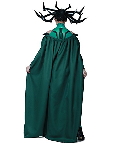 Miccostumes Women's Hela Cosplay Costume Halloween Jumpsuit with Cape, Green, X-Large