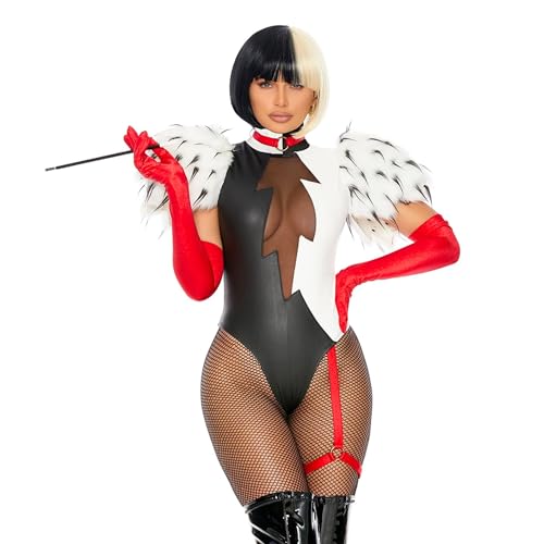 Forplay Womens 3pc. Movie Villain Character Adult Sized Costumes, Black White, Small/Medium US