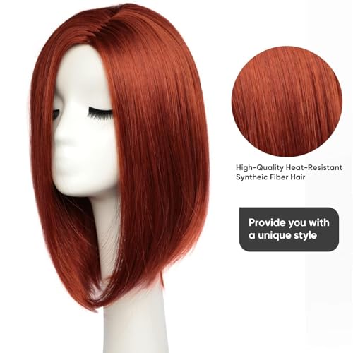 BESTUNG Red Bob Wigs for Women Short Straight Red Wig Side Part Synthetic Hair Costume Wigs for Cosplay Daily Party Halloween