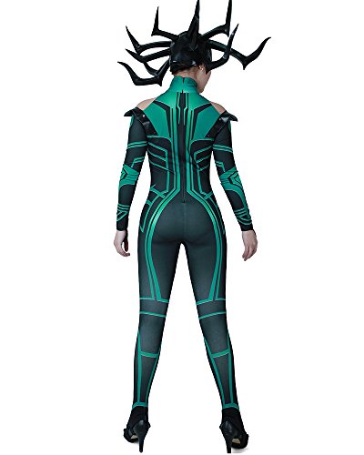 Miccostumes Women's Hela Cosplay Costume Halloween Jumpsuit with Cape, Green, X-Large