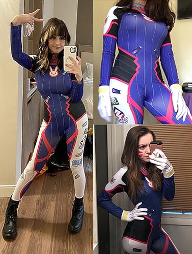 DAZCOS US Size Women's Game Cosplay Costume Blue Bodysuit with Detached Gloves and Socks (Medium)