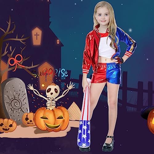 Lydoesy Cosplay Costume Outfit Set with Jacket Shorts Glove Wig Baseball Bat Tattoo Stickers for Kids Halloween (L)