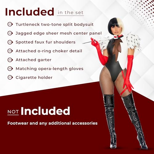 Forplay Womens 3pc. Movie Villain Character Adult Sized Costumes, Black White, Small/Medium US