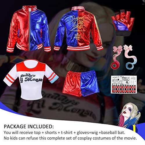 Lydoesy Cosplay Costume Outfit Set with Jacket Shorts Glove Wig Baseball Bat Tattoo Stickers for Kids Halloween (L)