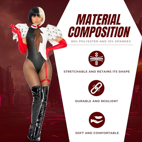 Forplay Womens 3pc. Movie Villain Character Adult Sized Costumes, Black White, Small/Medium US