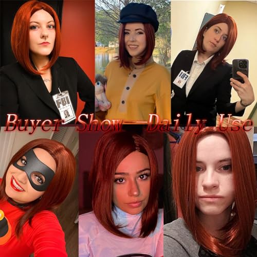 BESTUNG Red Bob Wigs for Women Short Straight Red Wig Side Part Synthetic Hair Costume Wigs for Cosplay Daily Party Halloween