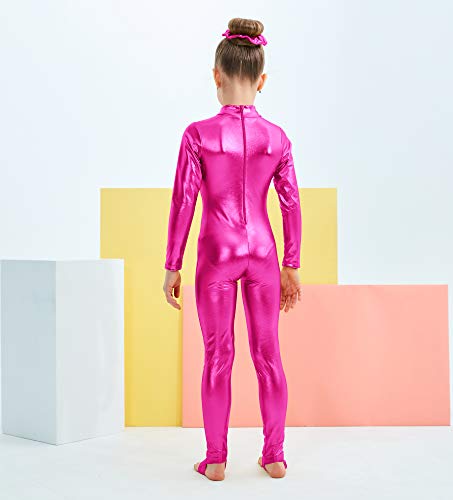 Kepblom Girls Shiny Metallic Mock Neck Unitard Long Sleeve Zipper Back One Piece Bodysuit Costume