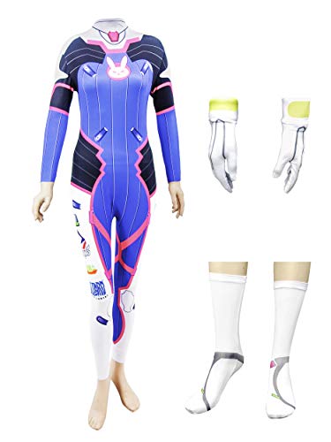 DAZCOS US Size Women's Game Cosplay Costume Blue Bodysuit with Detached Gloves and Socks (Medium)