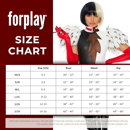 Forplay Womens 3pc. Movie Villain Character Adult Sized Costumes, Black White, Small/Medium US