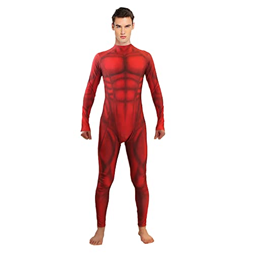 YUOBKU Unisex 3D Muscle Bodysuit Halloween Red Zentai Party Fanny Dress Cosplay Outfit, red 160