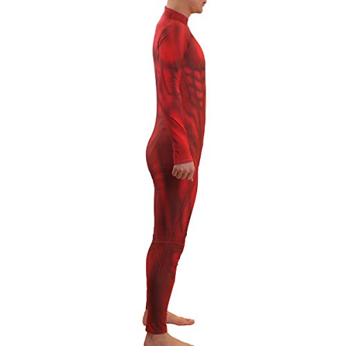 YUOBKU Unisex 3D Muscle Bodysuit Halloween Red Zentai Party Fanny Dress Cosplay Outfit, red 160