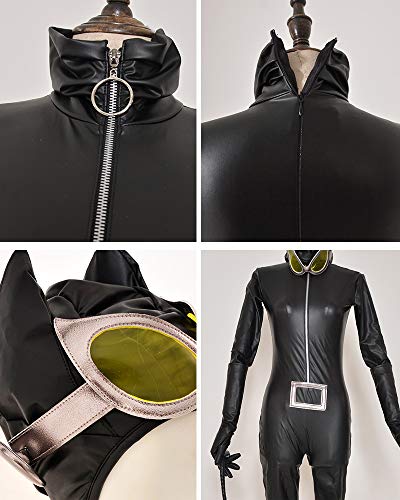 miccostumes Women's Super Heroine Bodysuit Cosplay Costume with Whip Headcover (M, Black)