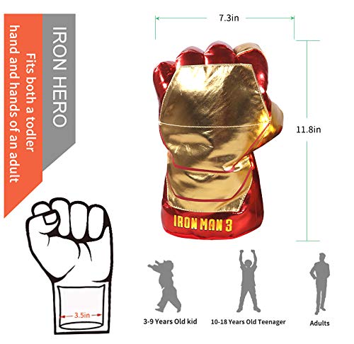 illuOKey Iron Hero Fists for Kids, XIANGQUANWANG Iron Hero Gloves, Premium Quality 3D PP Polyester Microfiber Filling Superhero Gloves, Ideal for Cosplay, Halloween, Costumes, Party, Birthday Gift
