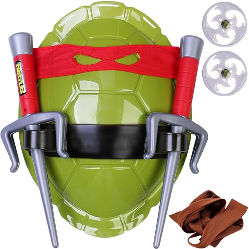 Crasoldiers Turtle Shell Cosplay Costume for Kids, Super Hero Turtle Shell Costume with Weapon & Eyepatch, Halloween Anime Role Cosplay Decoration Birthday Party Gift for Boys and Girls