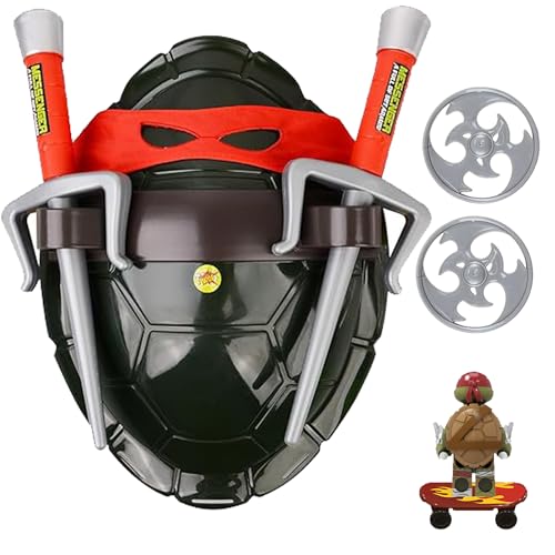APZNOE Super Hero Cosplay Toys Turtles Shell Costume COS Weapon Set Halloween Dressed Up Birthday Gift for Kids Boys (Red)