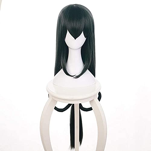 Tsuyu Asui Cosplay Wig My Hero Academia Anime Costume 44 Inches Long Dark Green Straight Detachable Bow Wigs for Women Halloween Family Party