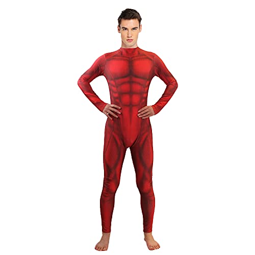 YUOBKU Unisex 3D Muscle Bodysuit Halloween Red Zentai Party Fanny Dress Cosplay Outfit, red 160