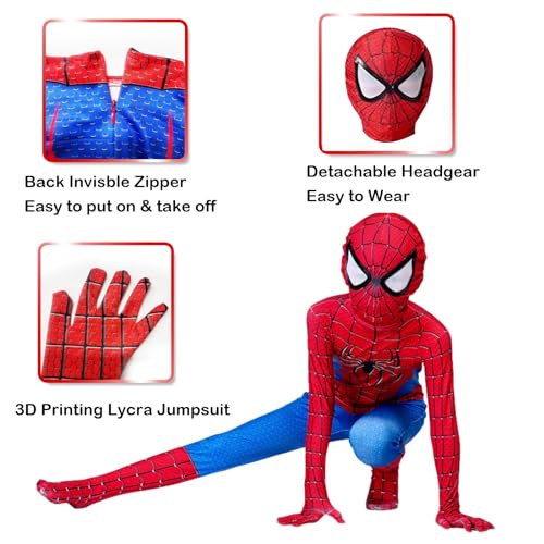 FATBAR Spider Costume for Kids, Halloween Costumes Super Hero Cosplay 3D SPAndex Bodysuit Jumpsuit for Boys Children