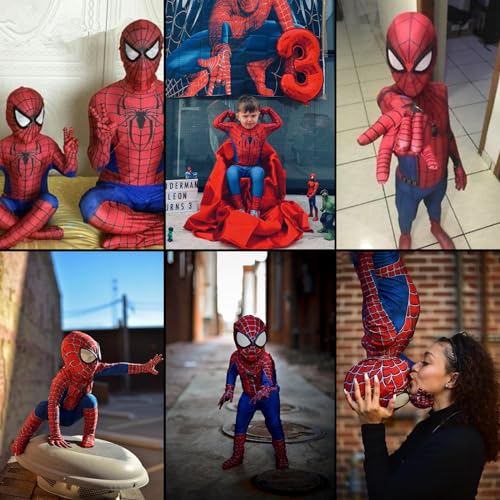 NAKUL Super Hero Spider Costume for Kids, Halloween Cosplay Costumes 4D Spandex Bodysuit Jumpsuit with Mask for Boys