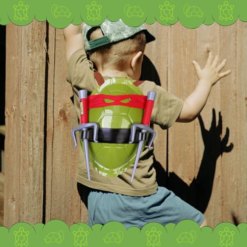 Crasoldiers Turtle Shell Cosplay Costume for Kids, Super Hero Turtle Shell Costume with Weapon & Eyepatch, Halloween Anime Role Cosplay Decoration Birthday Party Gift for Boys and Girls