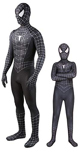 PREQUA Halloween Mens Superhero Costume Cosplay Black Suit Zentai Onesie Outfit Jumpsuit Dress Up Pretend Play Spandex for Adult