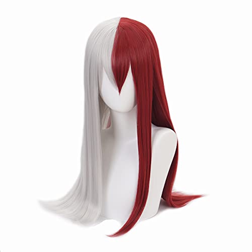 Aadesso Anime Half Red and Sliver Wigs Short for My Hero Academia Cosplay Halloween Wigs