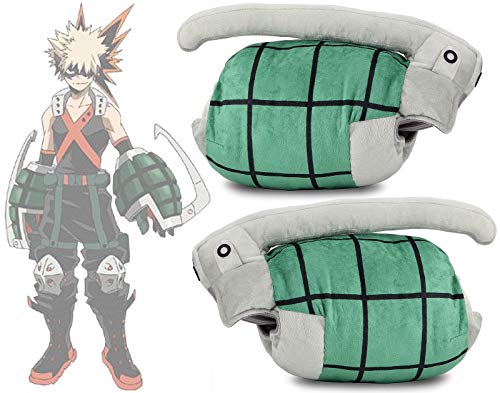 Roffatide Anime Katsuki Bakugo Plush Pillow Cosplay Grenade Shaped Gloves Throw Pillows 2 Pieces