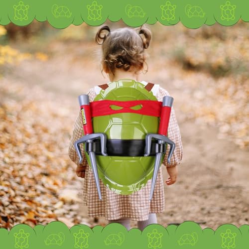 Crasoldiers Turtle Shell Cosplay Costume for Kids, Super Hero Turtle Shell Costume with Weapon & Eyepatch, Halloween Anime Role Cosplay Decoration Birthday Party Gift for Boys and Girls