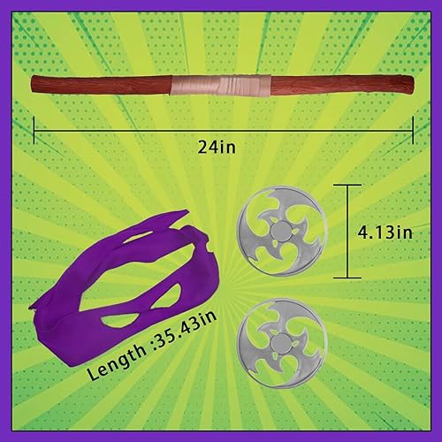 2023 New Superhero Cosplay Kids Costume Turtle Shell Ninja Costume Weapon Set (Purple)