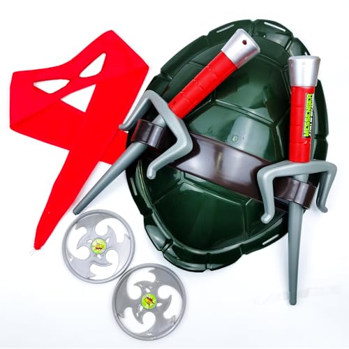 APZNOE Super Hero Cosplay Toys Turtles Shell Costume COS Weapon Set Halloween Dressed Up Birthday Gift for Kids Boys (Red)