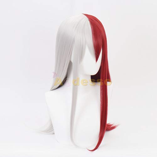 Aadesso Anime Half Red and Sliver Wigs Short for My Hero Academia Cosplay Halloween Wigs