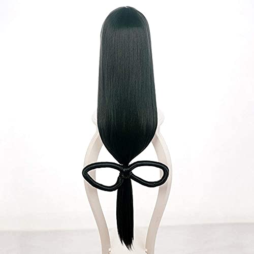 Tsuyu Asui Cosplay Wig My Hero Academia Anime Costume 44 Inches Long Dark Green Straight Detachable Bow Wigs for Women Halloween Family Party