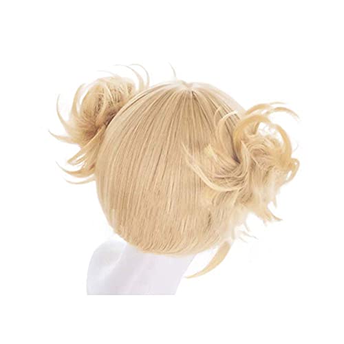 PPONE MHA Himiko Toga Wig + Teeth Fangs+ Plastic Dagger,Anime My Hero Academia Cosplay Hair with 2 Detachable Buns Costume, yellow, 1 Count (Pack of 1)