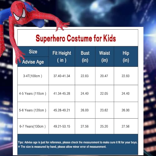 NAKUL Super Hero Spider Costume for Kids, Halloween Cosplay Costumes 4D Spandex Bodysuit Jumpsuit with Mask for Boys