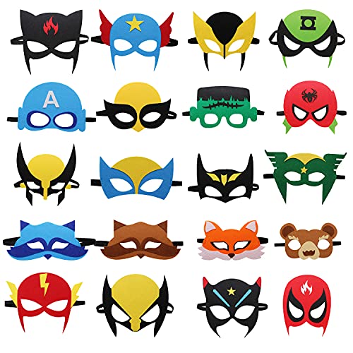 20 Packs Superhero Masks Party Favors for Kids Toys Set, Dress Up Birthday Festival Christmas Halloween Cosplay Party Supplies Party Masks with 20 Different Types for Children