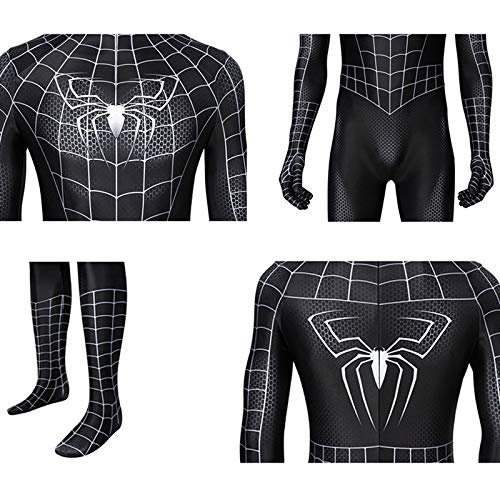 PREQUA Halloween Mens Superhero Costume Cosplay Black Suit Zentai Onesie Outfit Jumpsuit Dress Up Pretend Play Spandex for Adult