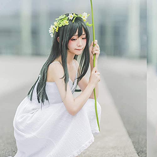 Tsuyu Asui Cosplay Wig My Hero Academia Anime Costume 44 Inches Long Dark Green Straight Detachable Bow Wigs for Women Halloween Family Party