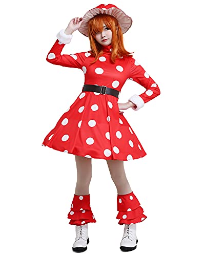 miccostumes Women's Anime Hero Cosplay Costume Red Mushroom Turtleneck Dress Outfit with Hat (Red, X-Large)