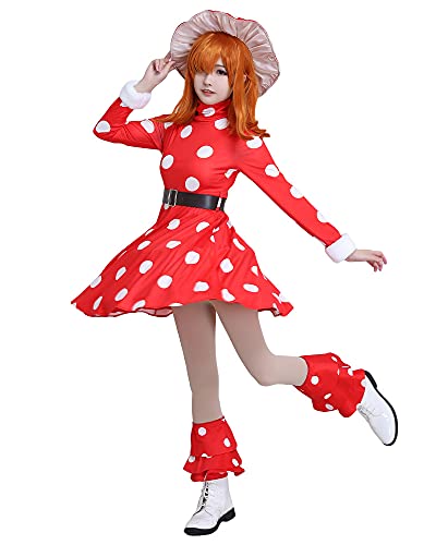 miccostumes Women's Anime Hero Cosplay Costume Red Mushroom Turtleneck Dress Outfit with Hat (Red, X-Large)