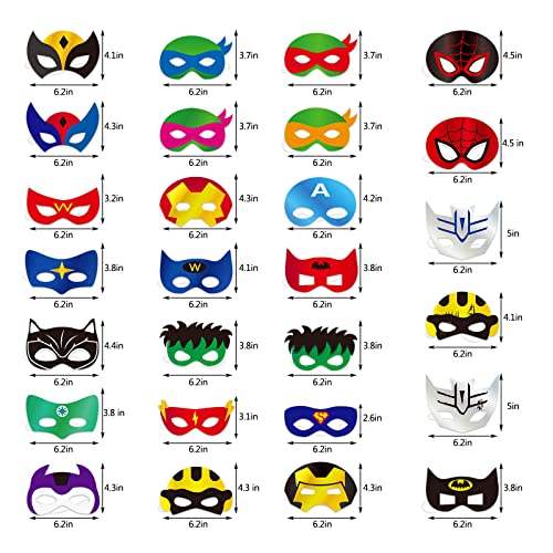 Top Hubsch 26 Pieces Superhero Cosplay Masks for Birthday Party, Superhero Party Supplies Children Masquerade Cosplay Paper Eye Masks