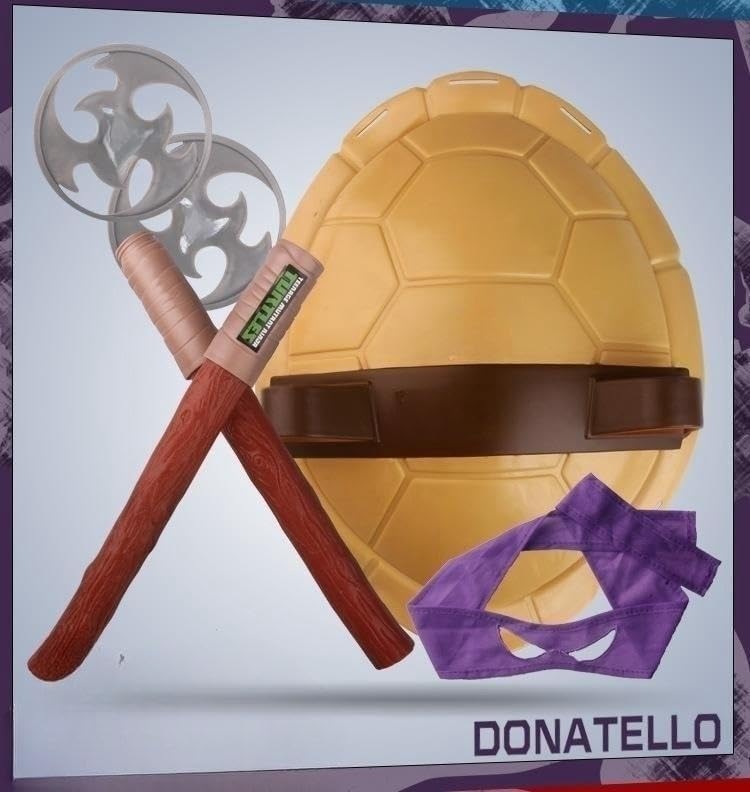 2023 New Superhero Cosplay Kids Costume Turtle Shell Ninja Costume Weapon Set (Purple)